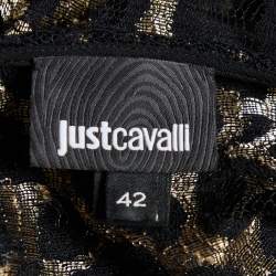 Pre Owned Just Cavalli Black Leopard Lace Ruffle Dress M