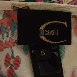 Pre Owned Just Cavalli Multicolor Print Knit Frilled Sleeve Detail T-Shirt S