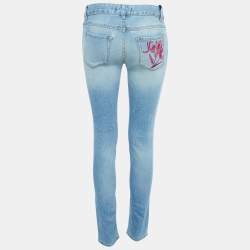 Just Cavalli Blue Denim Embroidered Pocket Slim Fit Jeans S Waist 26"