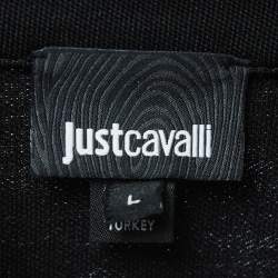 Pre Owned Just Cavalli Black Knit Logo Detail Zip Front Sweatshirt L