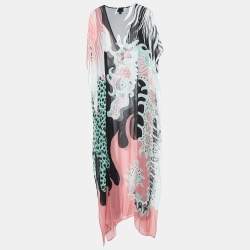 Just Cavalli Multicolor Abstract Print Georgette Kaftan Cover-Up Dress S