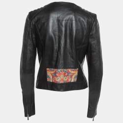 Pre Owned Just Cavalli Black Printed Leather Zipper Jacket M