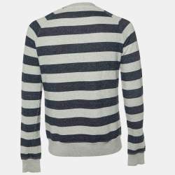 Pre Owned Just Cavalli Grey Striped Cotton Logo Embroidered Sweatshirt XL