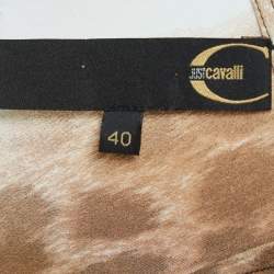 Pre Owned Just Cavalli Brown Leopard Print Crepe Asymmetric Midi Skirt S