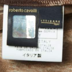 Pre Owned Just Cavalli Brown Leopard Print Crepe Asymmetric Midi Skirt S