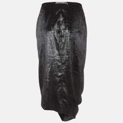 Pre Owned Just Cavalli Black Shimmer Velvet Draped Mid Skirt M