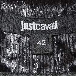 Pre Owned Just Cavalli Black Shimmer Velvet Draped Mid Skirt M