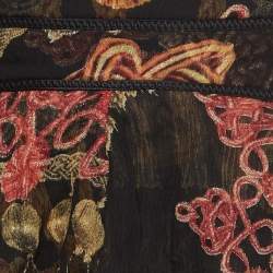 Pre Owned Just Cavalli Brown Tassel Printed Silk Asymmetric Mini Skirt M