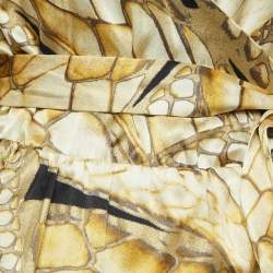 Pre Owned Just Cavalli Yellow Printed Satin Silk Glitter Silk Wrap Blouse S