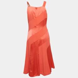 مملوكة مسبقًا Class by Roberto Cavalli Red Crepe and Satin Snake Embellished Panelled Midi Dress L