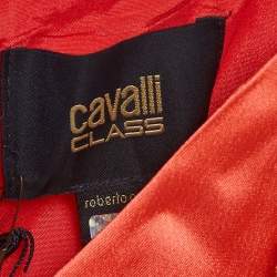 مملوكة مسبقًا Class by Roberto Cavalli Red Crepe and Satin Snake Embellished Panelled Midi Dress L