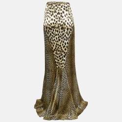 Pre Owned Just Cavalli Brown  Leopard Satin Print Flared Maxi Skirt L