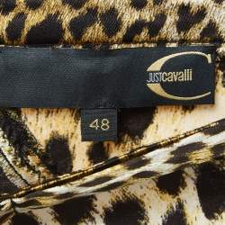 Pre Owned Just Cavalli Brown  Leopard Satin Print Flared Maxi Skirt L