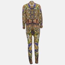 Just Cavalli Multicolor Printed Silk Pleated Long Sleeve Jumpsuit S