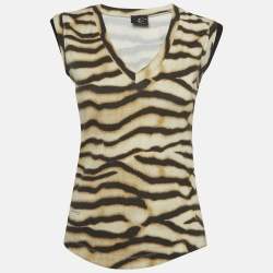Just Cavalli Brown Animal Print Knit V-Neck Sleeveless Top S