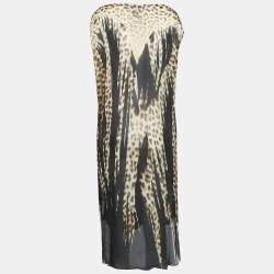 Pre Owned Just Cavalli Brown Leopard Print Silk Sheer Midi Dress S