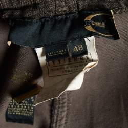 Just Cavalli Brown Checked & Velvet Cotton Paneled Capri Pants L