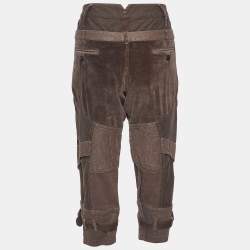Just Cavalli Brown Checked & Velvet Cotton Paneled Capri Pants L