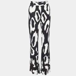 Just Cavalli Monochrome Printed Crepe Flared Trousers M