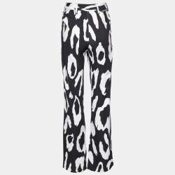 Just Cavalli Monochrome Printed Crepe Flared Trousers M