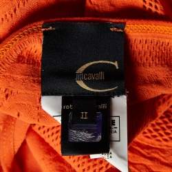 Pre Owned Just Cavalli Orange Eyelet Jersey Fitted Tank Top M