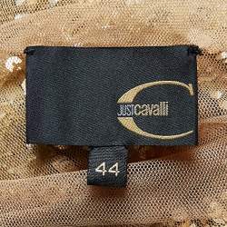 Pre Owned Just Cavalli Gold Sequin and Tulle Flounce Mini Dress M