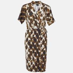 Pre Owned Just Cavalli Brown Printed Jersey Wrap Dress S