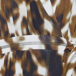 Pre Owned Just Cavalli Brown Printed Jersey Wrap Dress S