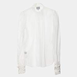 Pre Owned Just Cavalli White Silk Organza Ruffled Sheer Blouse L