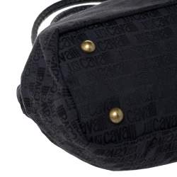 Just Cavalli Black Fabric and Croc Embossed Leather Belted Shoulder Bag