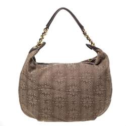 Just Cavalli Brown Signature Canvas Chain Hobo