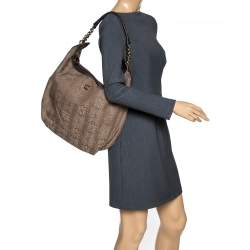 Just Cavalli Brown Signature Canvas Chain Hobo