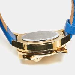 Pre Owned Just Cavalli Blue Yellow Gold Tone Stainless Steel Leather Just Tiger 7251561505 Women's Wristwatch 34 mm