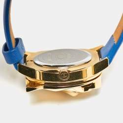 Pre Owned Just Cavalli Blue Yellow Gold Tone Stainless Steel Leather Just Tiger 7251561505 Women's Wristwatch 34 mm