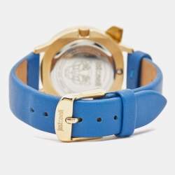 Pre Owned Just Cavalli Blue Yellow Gold Tone Stainless Steel Leather Just Tiger 7251561505 Women's Wristwatch 34 mm
