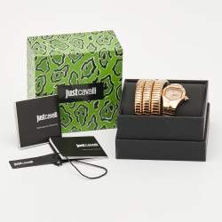 Just Cavalli Glittered Champagne Rose Gold Plated Stainless Steel Glam Chic JC1L115M0035 Women's Wristwatch 22 mm