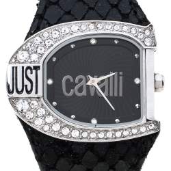 Pre Owned Just Cavalli Black Stainless Steel and Leather R7251160625 Women's Wristwatch 36 mm
