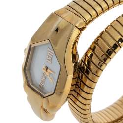 Pre Owned Just Cavalli Mother Of Pearl Yellow Gold Plated Stainless Steel Stylized Snake JC1L001M0025 Women's Wristwatch 22 mm