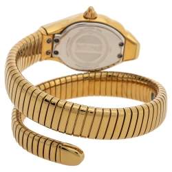 Pre Owned Just Cavalli Mother Of Pearl Yellow Gold Plated Stainless Steel Stylized Snake JC1L001M0025 Women's Wristwatch 22 mm