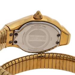 Pre Owned Just Cavalli Mother Of Pearl Yellow Gold Plated Stainless Steel Stylized Snake JC1L001M0025 Women's Wristwatch 22 mm