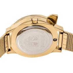 Pre Owned Just Cavalli White Mother Of Pearl Yellow Gold Tone Stainless Steel Just Tiger 7251561502 Women's Wristwatch 34 mm