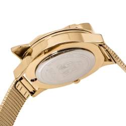 Pre Owned Just Cavalli White Mother Of Pearl Yellow Gold Tone Stainless Steel Just Tiger 7251561502 Women's Wristwatch 34 mm