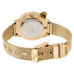 Pre Owned Just Cavalli White Mother Of Pearl Yellow Gold Tone Stainless Steel Just Tiger 7251561502 Women's Wristwatch 34 mm