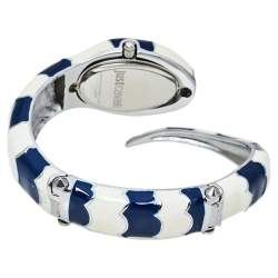 Pre Owned ساعة يد نسائية جاست كافالي بويزون سوار جلد ثعبان ستانلس ستيل إيناميل فضية 27 مم