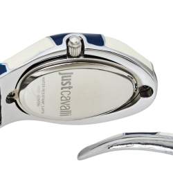 Pre Owned ساعة يد نسائية جاست كافالي بويزون سوار جلد ثعبان ستانلس ستيل إيناميل فضية 27 مم