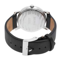 Pre Owned Just Cavalli Silver Stainless Steel Leather Moon 3H R7251103501 Women's Wristwatch 38 mm