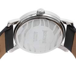 Pre Owned Just Cavalli Silver Stainless Steel Leather Moon 3H R7251103501 Women's Wristwatch 38 mm