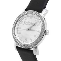 Pre Owned Just Cavalli Silver Stainless Steel Leather Moon 3H R7251103501 Women's Wristwatch 38 mm