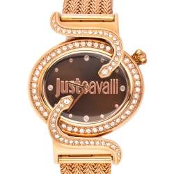 Pre Owned ساعة يد نسائية جاست كافالي سين 7253591506 ستانلس ستيل لون ذهب وردي بني 35 مم