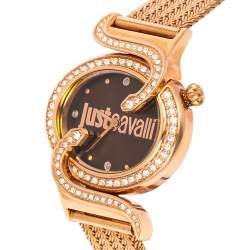 Pre Owned ساعة يد نسائية جاست كافالي سين 7253591506 ستانلس ستيل لون ذهب وردي بني 35 مم